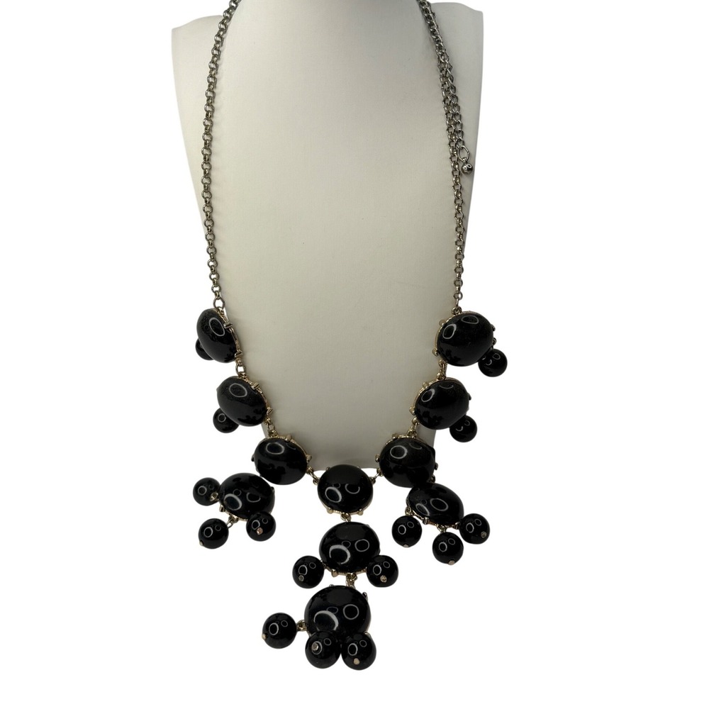 Womens Black Resin Statement Bib Necklace Gold Silver Tone Mixed Metal Bold Chic
